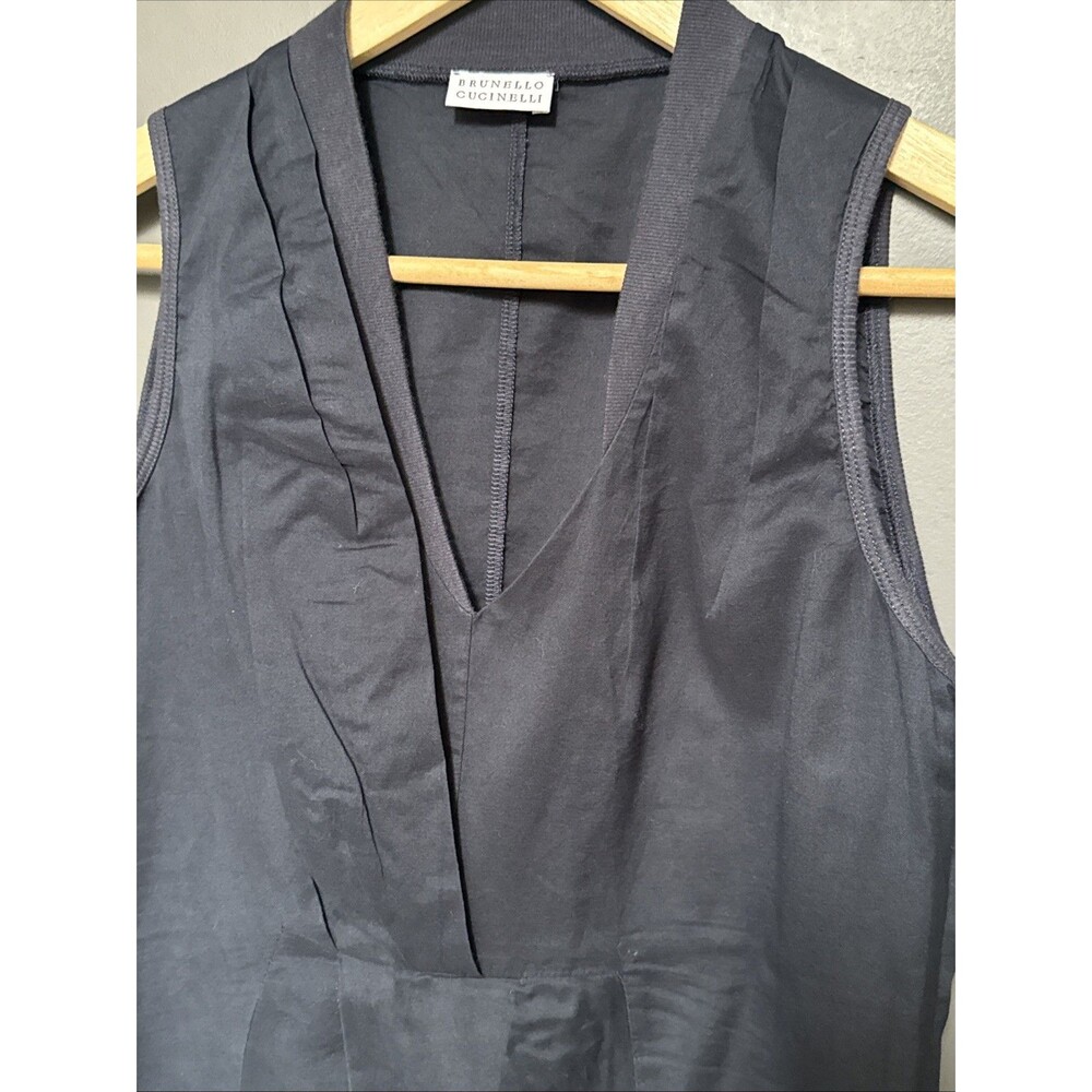 Brunello Cucinelli Blue Tunic Sleeveless V Neck Blouse S Quiet Luxury Cotton - Picture 9 of 14